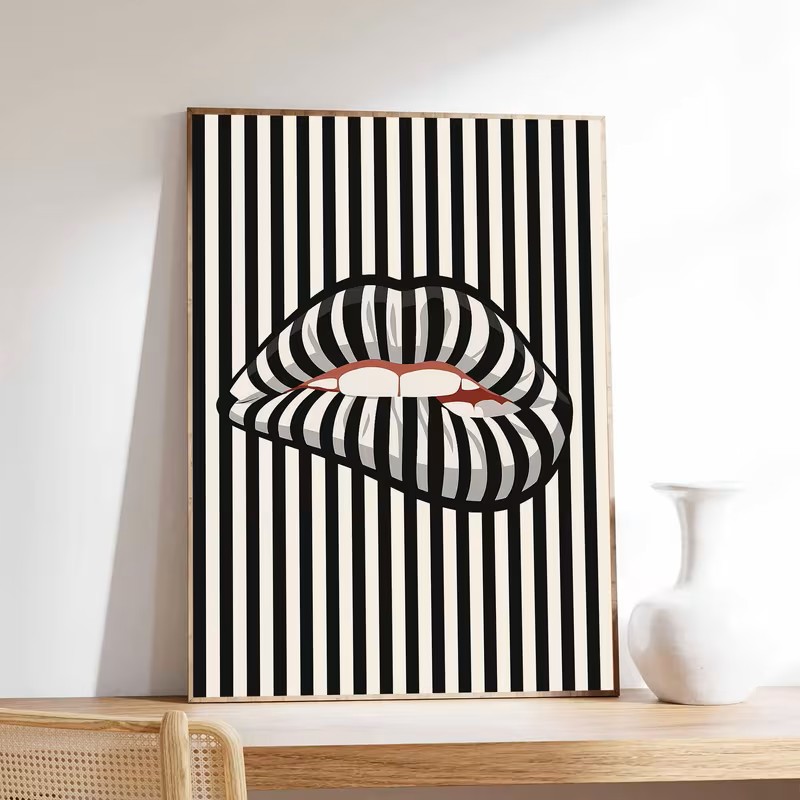 Interior Designer - Dinding Seni Poster Kanvas Berbentuk Bibir